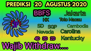 Prediksi 20 Agustus 2020 Bbfs Angka Main Jitu Toto Macau Hk Sd Sgp Jakarta 4d 3d 2d Youtube