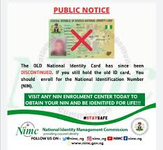 They are issued automatically when a person enrolls, and their default function is to serve as a record locater or. Nimc On Twitter The Old National Identity Card Has Been Discontinued Kindly Enroll For Your Nin Today Drisapantami Fmocdenigeria Nimc Ng Aliyuaziz Ngcomcommission Consumersncc Galaxybackbone Uwasuleiman Nitdanigeria Nipostng Https T Co