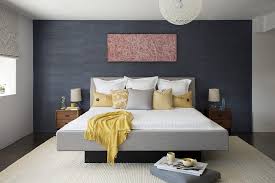 Image Result For Mid Century Modern Bedroom Blue Walls Blue Accent Walls Dark Blue Bedrooms Accent Wall Bedroom
