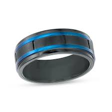 Men S 8 0mm Brick Pattern Wedding Band In Blue And Black Ip Stainless Steel Wedding Mens Wedding Bands Black Stainless Steel Wedding Bands Mens Wedding Bands