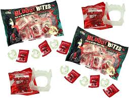 Bloody Bites Oozing Halloween Candy Blood Bags With Glow In The Dark Fangs Watermelon Flavor 2 Bags 16 Packs Walmart Com Walmart Com