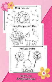 Free color flashcards for kindergarten & preschool! Cute Card Ideas For Mom To Print And Color Cupcakes Donut Lollipops
