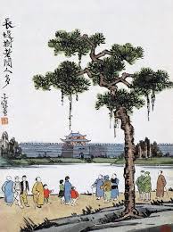 丰子恺 长堤树老阅人多 japanese drawings chinese art japanese woodblock printing
