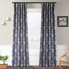 Exclusive Fabrics Furnishings Semi Opaque Flora Navy Blue Blackout Curtain 50 In W X 108 In L Half Price Drapes Panel Curtains Blue Blackout Curtains