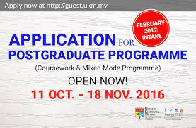 I just done some more reading and find out ukm has second intake, not sure for current year. Universiti Kebangsaan Malaysia Ukm Application For February 2017 Intake For Coursework And Mixed Mode Programme Will Be Open Starting 11 October 2016 To 18 November 2016 For More Information Visit