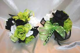 Pairing it with white and black will look fantastic and could be appropriate for any season. Bridal Bouquet Lime Green Black Silk Wedding Flowers Silk Flowers Wedding Lime Green Weddings Bridal Bouquet