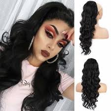 Many women have a pet peeve when it comes to visible elastic bands on ponytails. Generic Long Wavy Drawstring Ponytail 24 Clip In Ponytail Extensions Black Wrap Around Ponytail Synthetic Hairpiece For Black Wom