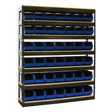 Get it together with our curated collection of storage solutions. 200b Shelving With Stackable Storage Bins 24 Blue 15 Deep Bins Industrial Shelving Commercial Storage Shelves Racks Office Shelving