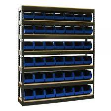 While cardboard boxes get worn out and need to be replaced frequently, simplastics® shelf bins are made from high density polypropylene which makes them heavy duty, long lasting, reliable, easily washed, and most importantly, affordable. 200b Shelving With Stackable Storage Bins 24 Blue 15 Deep Bins Industrial Shelving Commercial Storage Shelves Racks Office Shelving