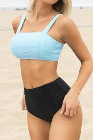 A piece of clothing that you wear for swimming 2. Feel Stylish And Comfortable In The Baby Blue And Black High Waisted Bikini Th Black High Waisted Bikini High Waisted Bikini Black High Waisted Bikini Bottoms