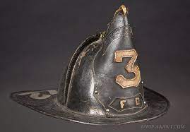 Antique Fire Helmet Leather Brass High Eagle Shield Tooled Brim Painted 1872 Unknown Maker Shield Missing Some Letters Fire Helmet Fire Art Firefighter