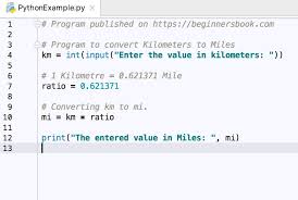 Python Program To Convert Kilometers Km To Miles Mi
