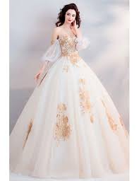 Classic Gold With White Ball Gown Princess Wedding Dress Off Shoulder Wholesale T69025 Gemgrace Com White Ball Gowns Ball Gowns Ball Gown Wedding Dress