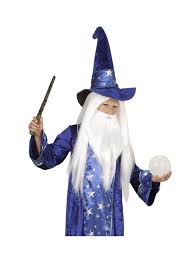 Ha maniche lunghe nere e blu sulle estremità. Parrucca Da Mago Merlino Con Barba Per Bambini Consegna Express Funidelia
