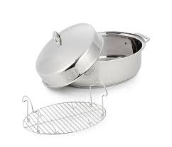 All Clad 10 Qt Covered Oval Roaster With Rack Polished Steel All Clad Crate And Barrel