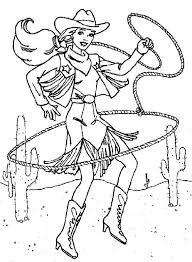 Cowgirl Beautiful Cowgirl With Lasso Coloring Page Coloring Pages Barbie Coloring Pages Barbie Coloring