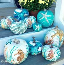 Painted Pumpkins With A Coastal Beach Nautical Theme Pumpkin Decorating Painted Pumpkins Holiday Decor