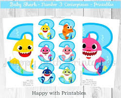 Baby Shark Number 3 Centerpieces Shark Number Centerpieces Etsy Baby Shark Shark Birthday Party Shark Printables