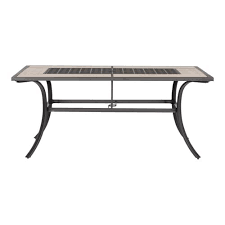 We can create beautiful tables, built to your specifications. Style Selections Elliot Creek Rectangle Outdoor Dining Table 40 In W X 66 9 In L With Umbrella Hole In The Patio Tables Department At Lowes Com