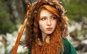 Fur Coats Redhead Face Feathers Long Hair Curly Hair Green Eyes Women Outdoors Merida Archery Mod Irish Redhead Beautiful Redhead Redheads