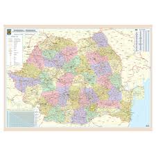 Harta administrativa,harta rutiera,harta turistica,harta drumurilor,romania,judetele romaniei,harti judete,administrative map, road map, tourist map, road map, romania, romanian counties, maps counties. Harta Romaniei Administrativ Rutiera 140x100 Cm