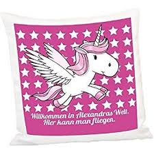 Geschenke 24 Kissen Einhorn Mit Personalisierung Pink Einhorn Mit Flugeln Personalisiertes Kuschelkissen Witziges Kissen Kissenbezug Lustiges Kissen