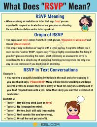 Rsvp Meaning What Does Rsvp Mean And Stand For 7 E S L English Phrases Rsvp English Vocabulary
