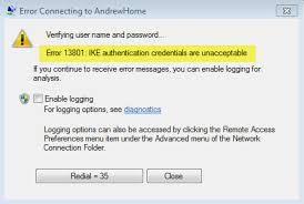 Error 13801 Ike Authentication Credentials Are Unacceptable Credentials Virtual Private Network Certification Authority