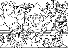 Kids playing in swimming pool. Online Coloring Pages Coloring Page The Animals Swim In The Pool Animals Download Print Coloring Page