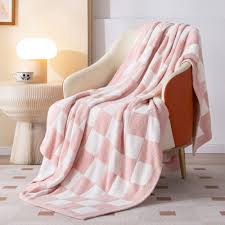 SeaRoomy Checkered Throw Blanket, Soft Fluffy Fuzzy Blanket Reversible  Checkerboard Pink Throw Blankets Warm Cozy Plush Knit Throw Blanket for  Couch ...