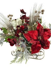Elegant Red Velvet Poinsettia Christmas Sleigh By Higgyannflorals On Etsy Holiday Crafts Christmas Christmas Centerpieces Diy Christmas Floral