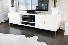 Metal handles and legs in an antique brass finish… Ikea Restyle Mid Century Tv Stand A Beautiful Mess