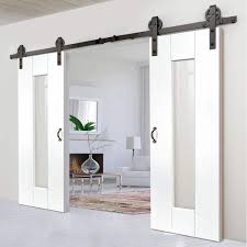 Double Sliding Door Track Axis White Doors Clear Glass Double Doors Interior Sliding Doors Interior Interior Sliding Barn Doors