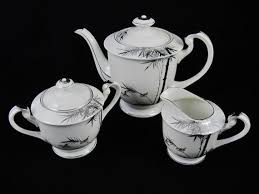 Black And White Teapot Set Porcelain Teapot Set With Platinum Bamboo And Bird Design Bamboo Decor Tea Pot Set Tea Pots