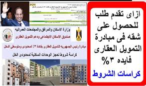 ألا يكون تقدم على أكثر من وحدة سكنية. ÙƒØ±Ø§Ø³Ù‡ Ø§Ù„Ø´Ø±ÙˆØ· Ù„Ù„Ø­ØµÙˆÙ„ Ø¹Ù„Ù‰ Ø´Ù‚Ø© ÙÙ‰ Ø§Ù‰ Ù…ÙƒØ§Ù† Ø¨Ù…Ø¨Ø§Ø¯Ø±Ù‡ Ø§Ù„ØªÙ…ÙˆÙŠÙ„ Ø§Ù„Ø¹Ù‚Ø§Ø±ÙŠ Ø§Ù„Ø¬Ø¯ÙŠØ¯ Ù„Ù…Ø­Ø¯ÙˆØ¯Ù‰ ÙˆÙ…ØªÙˆØ³Ø·Ù‰ Ø§Ù„Ø¯Ø®Ù„