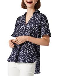 Jigsaw Mini Splash Silk Cotton Blouse Navy