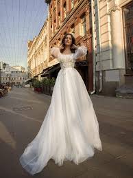 Off Shoulder Bishop Sleeve Wedding Dress Papilio A Line Wedding Gown With Off The Shoulder Neckline And Bishop Sleeves Women Wedding Guest Dresses Wedding Dresses Lace Wedding Guest Dress