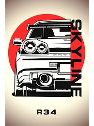 Постер JDM White. Nissan Skyline GTR R34 Red Hot Chili Transport 80102037  купить за 2 910 драм в интернет-магазине Wildberries