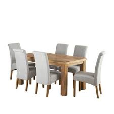 Mantis Light Natural Solid Mango 5ft Dining Table And 6 Scroll Back Plain Grey Fabric Chairs Oak Dining Sets Oak Extending Dining Table Simple Dining Chairs