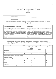 All court forms can be viewed or searched by keyword or category. Fillable Form Ao 239 Application To Proceed In District Court Without Prepaying Fees Or Costs Printable Pdf Download