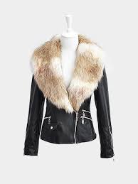 Cropped Leather Biker Jacket With Fur Collar Us 15 99 Fur Collar Leather Jacket Fur Leather Jacket Fur Collar Jacket