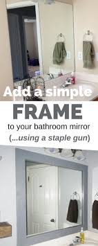 In this bathroom, the mirror's blue leather outer layer is the perfect transition between the formal elements, like the intense vanity base, marble surface, and black walls, and the the playful. Diy Bathroom Mirror Frame The Easiest Project On The Planet Add A Little Character To Y Diy Mirror Frame Bathroom Diy Wood Mirror Frame Bathroom Mirror Frame