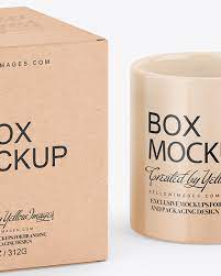 Download Kraft Box W Glossy Mug Mockup In Box Mockups On Yellow Images Object Mockups