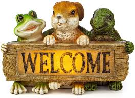 Outside decorations for house lizards soundstream stealth. Vp Home Backyard Friends Welcome Sign Frog Rabbit Turtle Solar Powered Led Outdoor Decor Garden Light Amazon Com