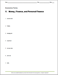 Money And Personal Finance Vocabulary Terms Worksheet Free To Print Pdf File School Worksheets Personal Finance Personal Finance Lesson Plans