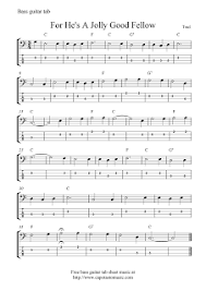Music scores with tablature for bass with easy christmas songs including silent night, o holy night, jingle bells and 6. Free Sheet Music Scores Free Bass Guitar Tab Sheet Music For He S A Jolly Good Fellow Bass Guitar Tabs Guitar Tabs Sheet Music