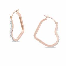 A fabulous casual look, these earrings secure with hinged backs. Diamond Fascination Heart Shaped Hoop Earrings In 14k Rose Gold Zales