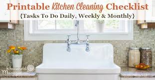 As you establish your own kitchen cleaning checklist, commit to your routine with a printed version. Kitchen Cleaning Checklist Daily Weekly And Monthly Chores Printable