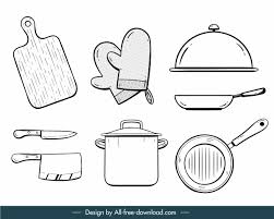 Black silicone baking utensils, for example. Kitchen Utensils Icons Black White Handdrawn Flat Sketch Free Vector In Adobe Illustrator Ai Ai Format Encapsulated Postscript Eps Eps Format Format For Free Download 2 54mb