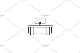 Computer Table Vector Line Icon Sign Illustration On Background Editable Strokes Line Icon Infographic Design Computer Table